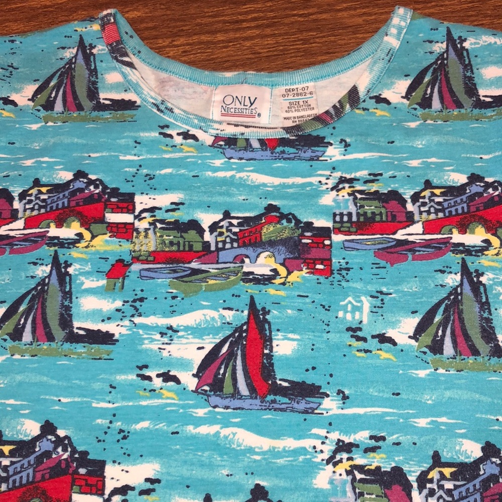 VTG Ocean Sailboat Themed T Tee Shirt Size 1X